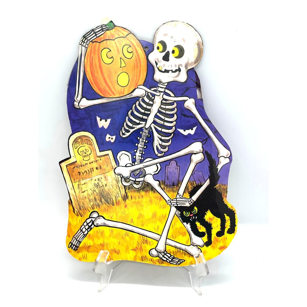 Vintage USA Halloween Die Cut Skeleton Decoration Double Sided 13.5" x 11"